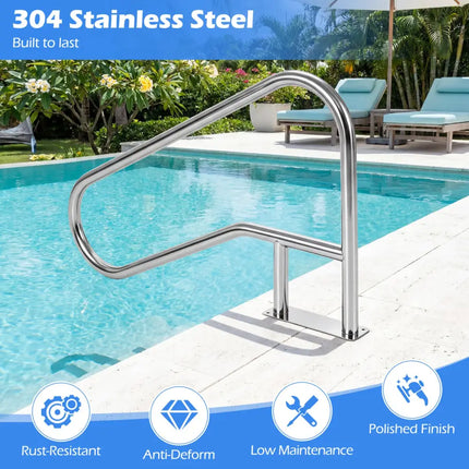 50 x 30 Inch Pool Handrail with Mount Base Plate for Water Parks-Silver - Silver - Swimming Pools
