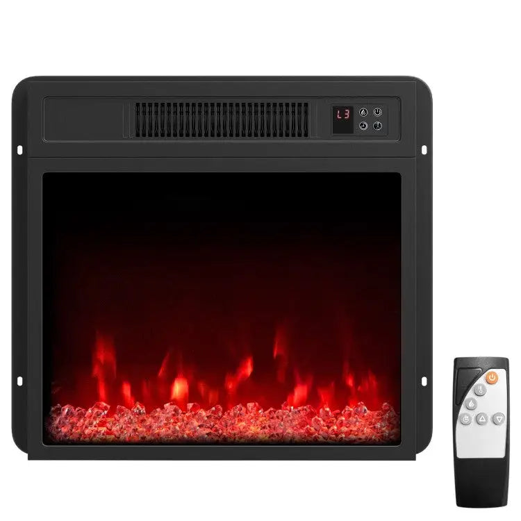 5000 BTU 18-Inch Electric Fireplace Insert with Remote Control and Brightness-Black - Black - Fireplaces
