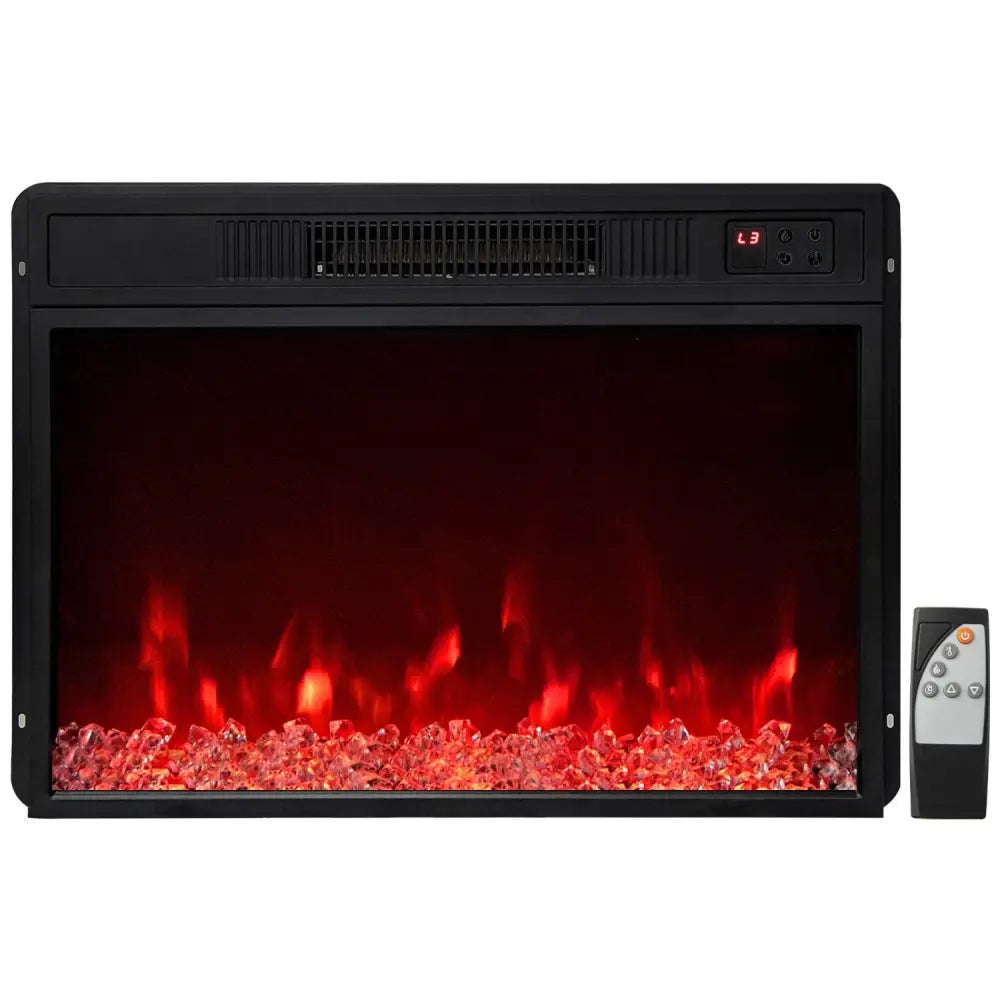 5000 BTU 23-Inch Electric Fireplace Insert with Remote Control and Brightness-Black - Black - Fireplaces