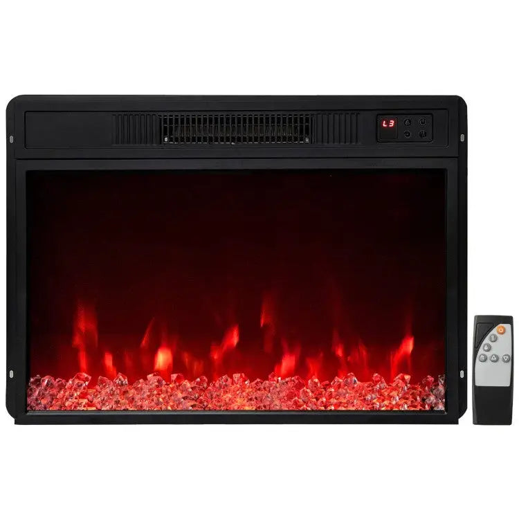 5000 BTU 23-Inch Electric Fireplace Insert with Remote Control and Brightness-Black - Black - Fireplaces