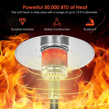 50000 BTU Stainless Steel Propane Patio Heater with Trip over Protection-Black - Black - Patio Heaters