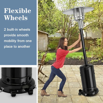 50000 BTU Stainless Steel Propane Patio Heater with Trip over Protection-Black - Black - Patio Heaters
