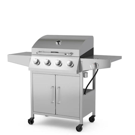 50000BTU 5-Burner Propane Gas Grill with Side Burner and 2 Prep Tables-Silver - Silver - Outdoor