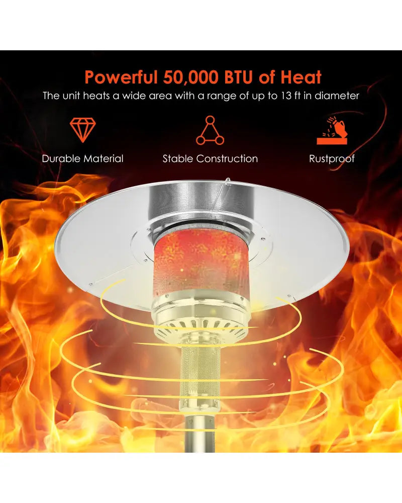50000BTU Garden Propane Standing LP Gas Steel Accessories Heater-Gray - Gray - Patio Heaters