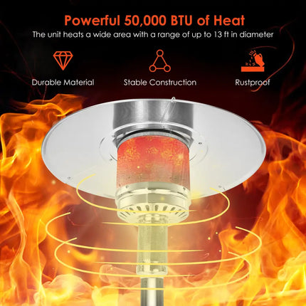 50000BTU Garden Propane Standing LP Gas Steel Accessories Heater-Gray - Gray - Patio Heaters