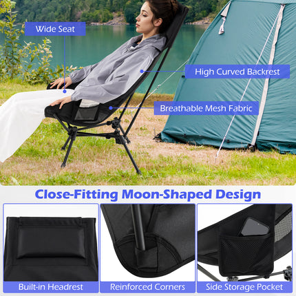 High Back Portable Camping Chair with Compact Carry Bag and Pillow-Black