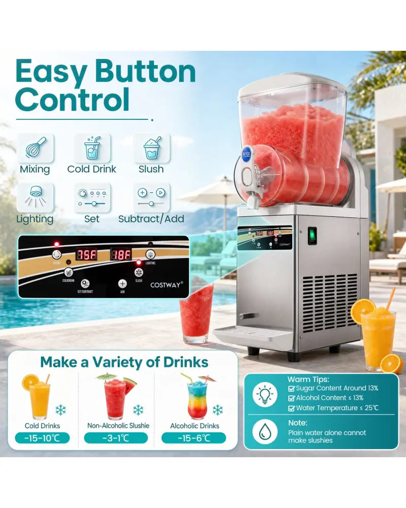507 oz Commercial Slushy Machine Single Tank No Ice Needed-Silver - Silver - Slushie Machine