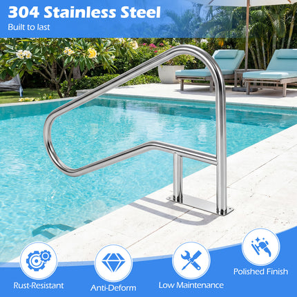 50 x 30 Inch Pool Handrail with Mount Base Plate for Water Parks-Silver