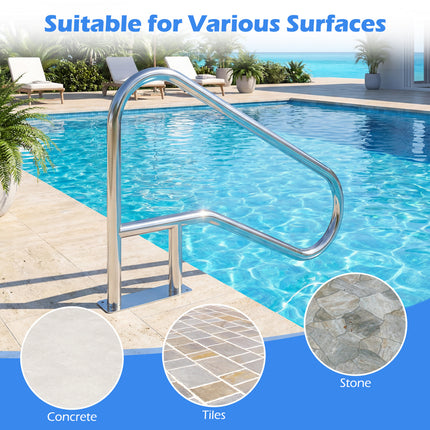 50 x 30 Inch Pool Handrail with Mount Base Plate for Water Parks-Silver