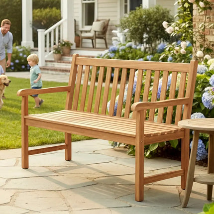 51/62inch Teak Outdoor Porch Bench 3-Seat Solid Wood Garden Patio Bench with Armrests-51 inch - Outdoor Benches