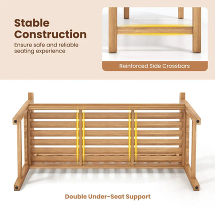 51/62inch Teak Outdoor Porch Bench 3-Seat Solid Wood Garden Patio Bench with Armrests-51 inch - Outdoor Benches