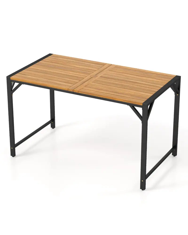 51’’ Acacia Wood Dining Table with Umbrella Hole & Metal Support for Garden - Patio Dining Sets