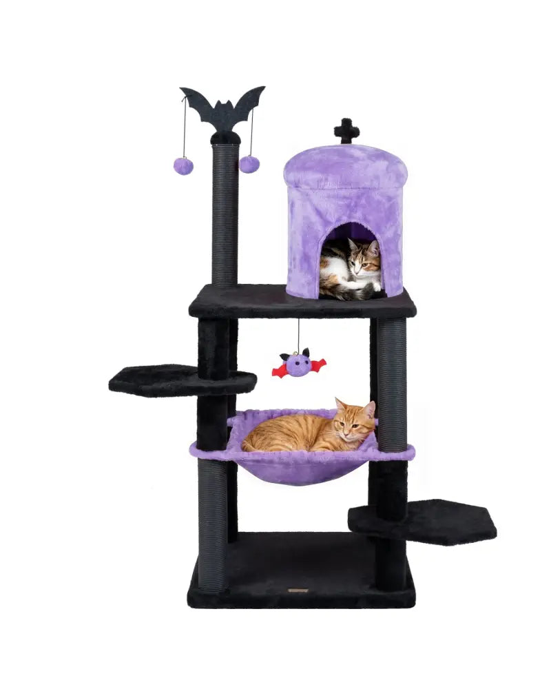 51€ Gothic Multi-level Cat Tree with Spider Hanging Toy for Black Halloween-Purple - Purple - Cat Trees Condos &