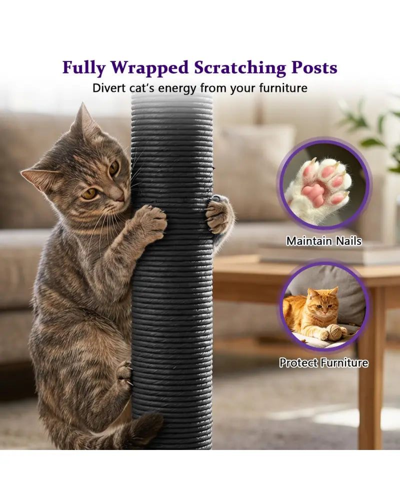 51€ Gothic Multi-level Cat Tree with Spider Hanging Toy for Black Halloween-Purple - Purple - Cat Trees Condos &