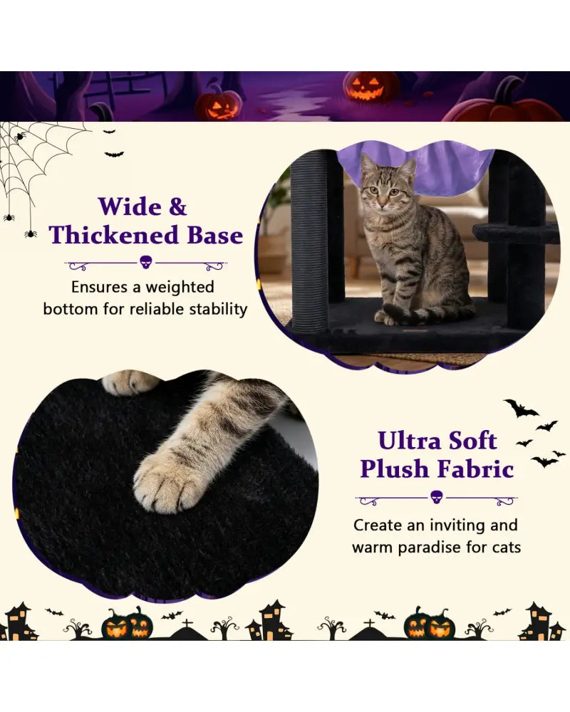 51€ Gothic Multi-level Cat Tree with Spider Hanging Toy for Black Halloween-Purple - Purple - Cat Trees Condos &