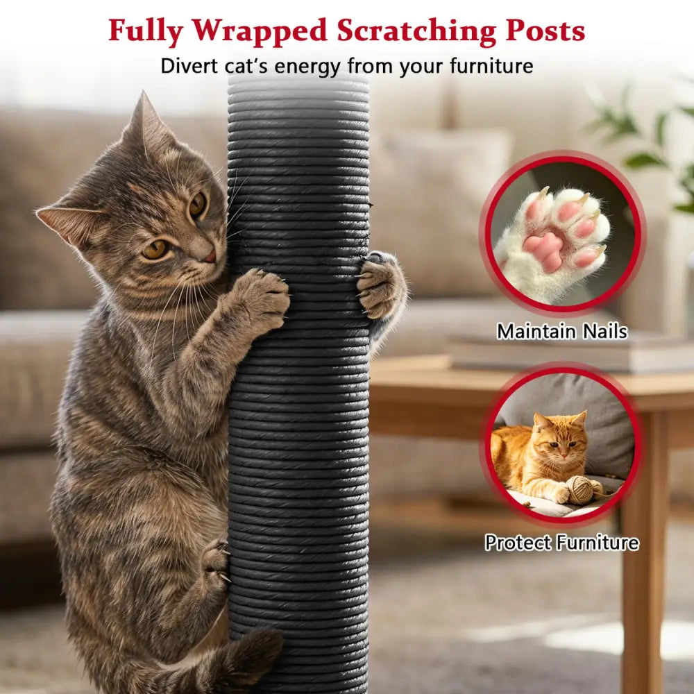 51€ Gothic Multi-level Cat Tree with Spider Hanging Toy for Black Halloween-Red - Red - Cat Trees Condos & Scratchers