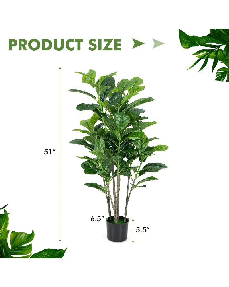 51 Inch 2-Pack Artificial Fiddle Leaf Fig Tree for Indoor and Outdoor - Green - Faux Plants