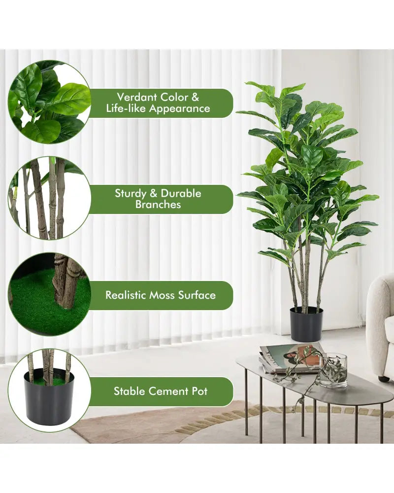 51 Inch 2-Pack Artificial Fiddle Leaf Fig Tree for Indoor and Outdoor - Green - Faux Plants