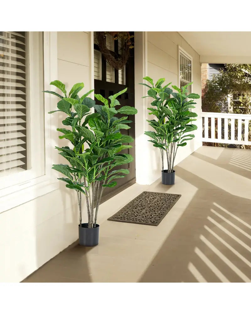 51 Inch 2-Pack Artificial Fiddle Leaf Fig Tree for Indoor and Outdoor - Green - Faux Plants