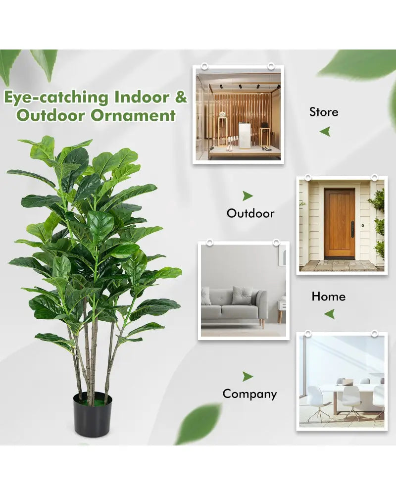 51 Inch 2-Pack Artificial Fiddle Leaf Fig Tree for Indoor and Outdoor - Green - Faux Plants