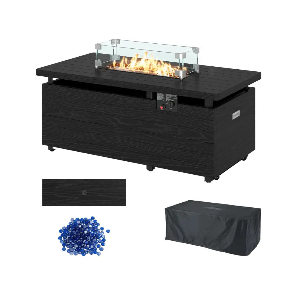 51 Inch Propane Fire Pit Table with Removable Lid-Black - Black - Fire Pit Tables
