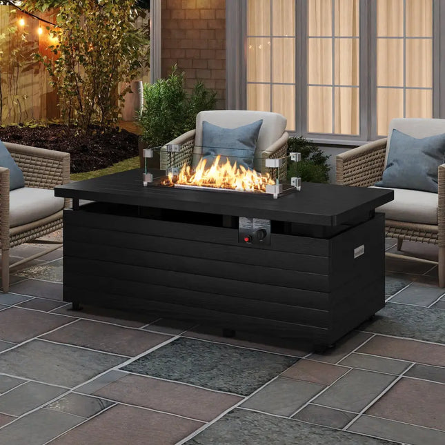 51 Inch Propane Fire Pit Table with Removable Lid-Black - Black - Fire Pit Tables