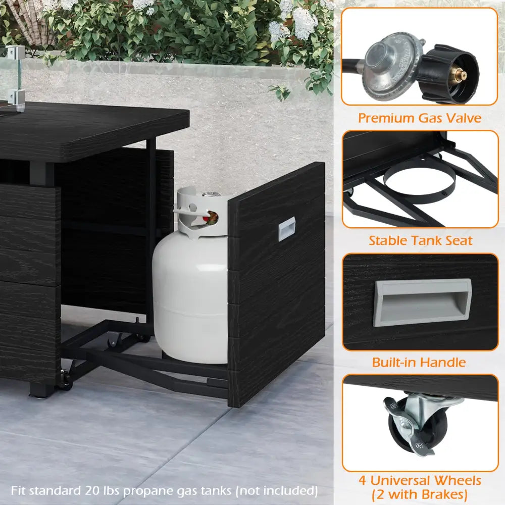 51 Inch Propane Fire Pit Table with Removable Lid-Black - Black - Fire Pit Tables