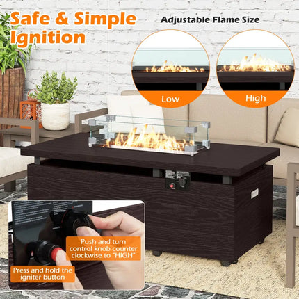 51 Inch Propane Fire Pit Table with Removable Lid-Brown - Brown - Fire Pit Tables