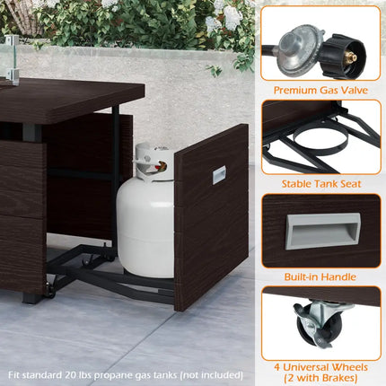 51 Inch Propane Fire Pit Table with Removable Lid-Brown - Brown - Fire Pit Tables