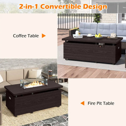 51 Inch Propane Fire Pit Table with Removable Lid-Brown - Brown - Fire Pit Tables