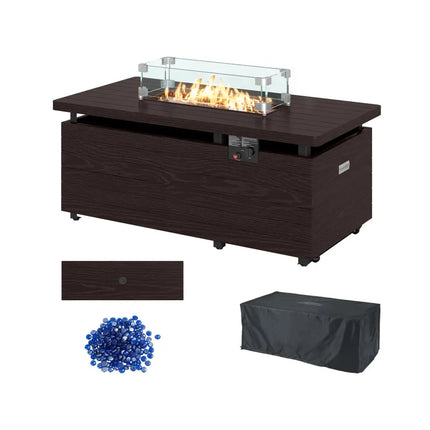 51 Inch Propane Fire Pit Table with Removable Lid-Brown - Brown - Fire Pit Tables