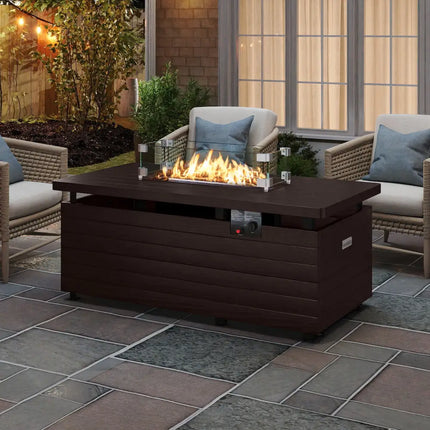 51 Inch Propane Fire Pit Table with Removable Lid-Brown - Brown - Fire Pit Tables