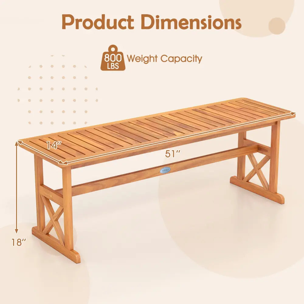 51 Inches Outdoor Acacia Wood Bench with Slatted Seat and 800 lbs Weight Capacity-2 Pieces - Outdoor Benches