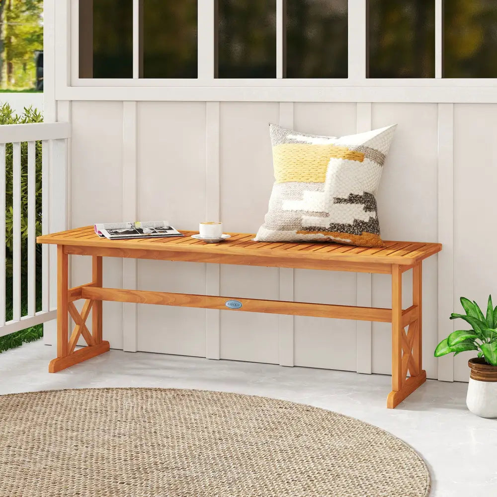 51 Inches Outdoor Acacia Wood Bench with Slatted Seat and 800 lbs Weight Capacity-2 Pieces - Outdoor Benches