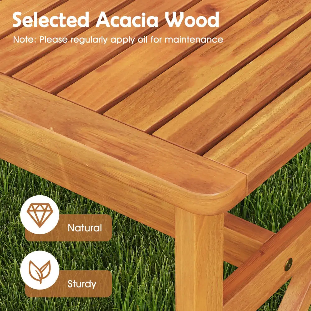 51 Inches Outdoor Acacia Wood Bench with Slatted Seat and 800 lbs Weight Capacity-2 Pieces - Outdoor Benches