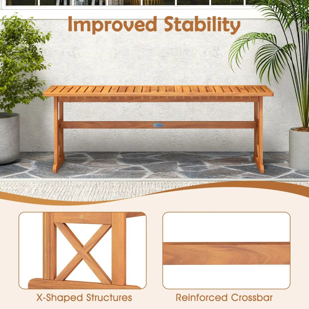 51 Inches Outdoor Acacia Wood Bench with Slatted Seat and 800 lbs Weight Capacity-2 Pieces - Outdoor Benches