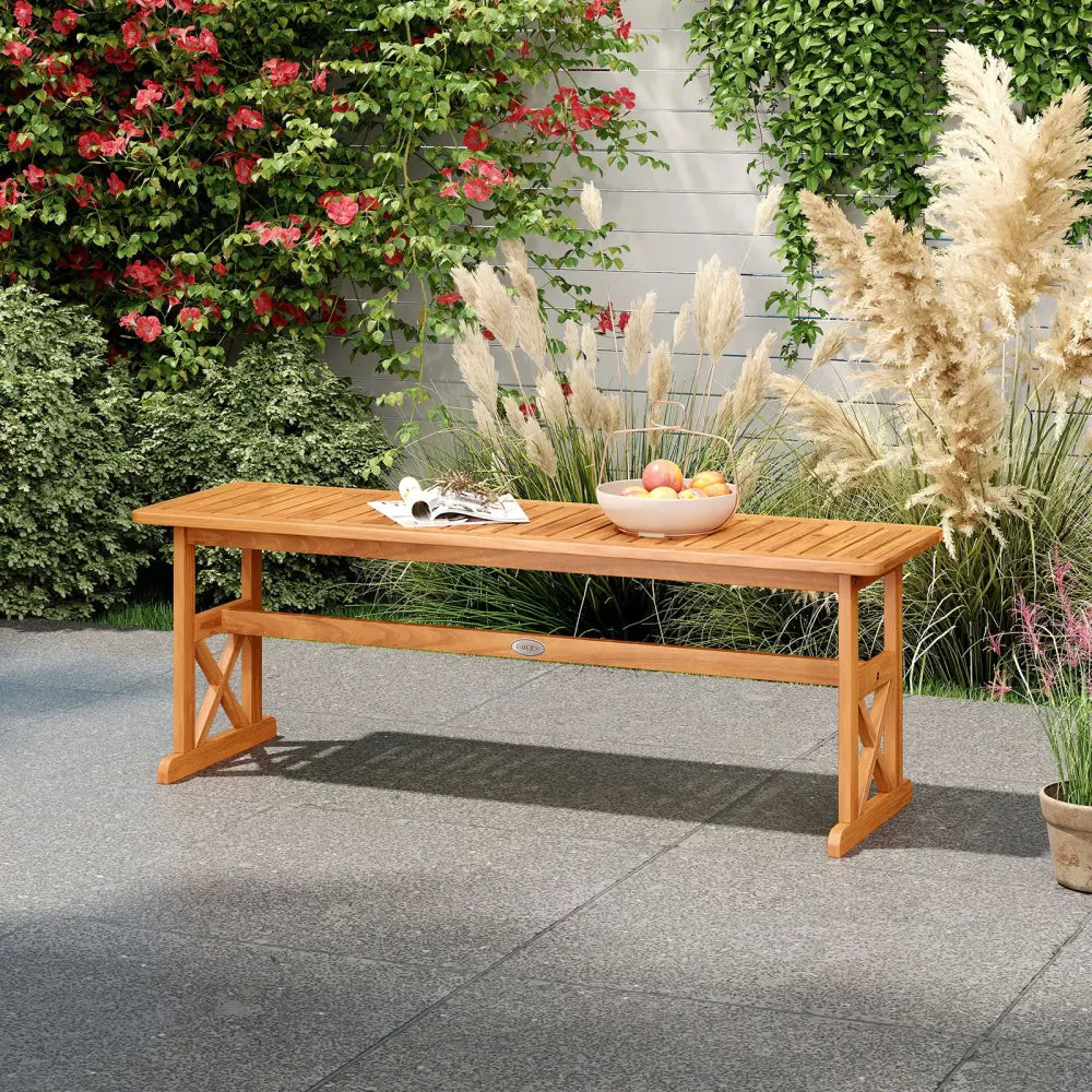 51 Inches Outdoor Acacia Wood Bench with Slatted Seat and 800 lbs Weight Capacity-2 Pieces - Outdoor Benches