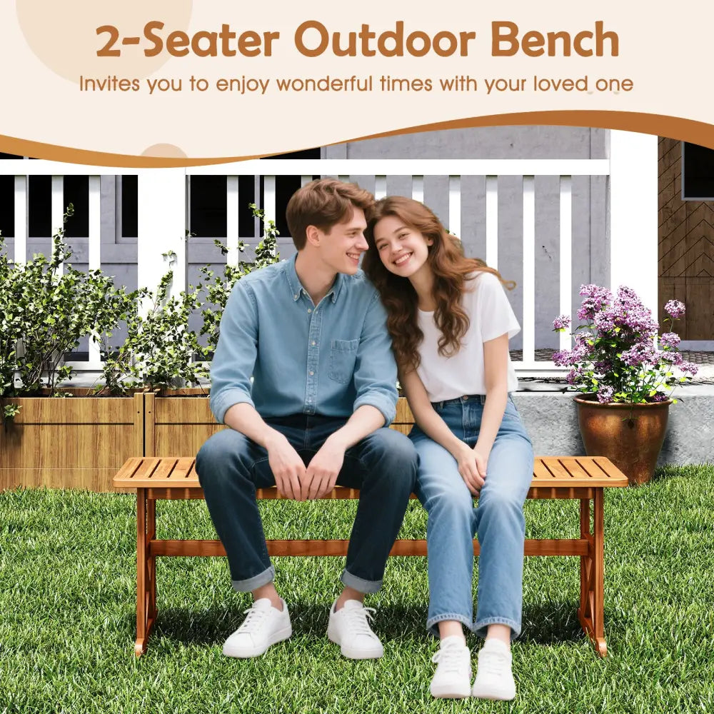 51 Inches Outdoor Acacia Wood Bench with Slatted Seat and 800 lbs Weight Capacity-2 Pieces - Outdoor Benches