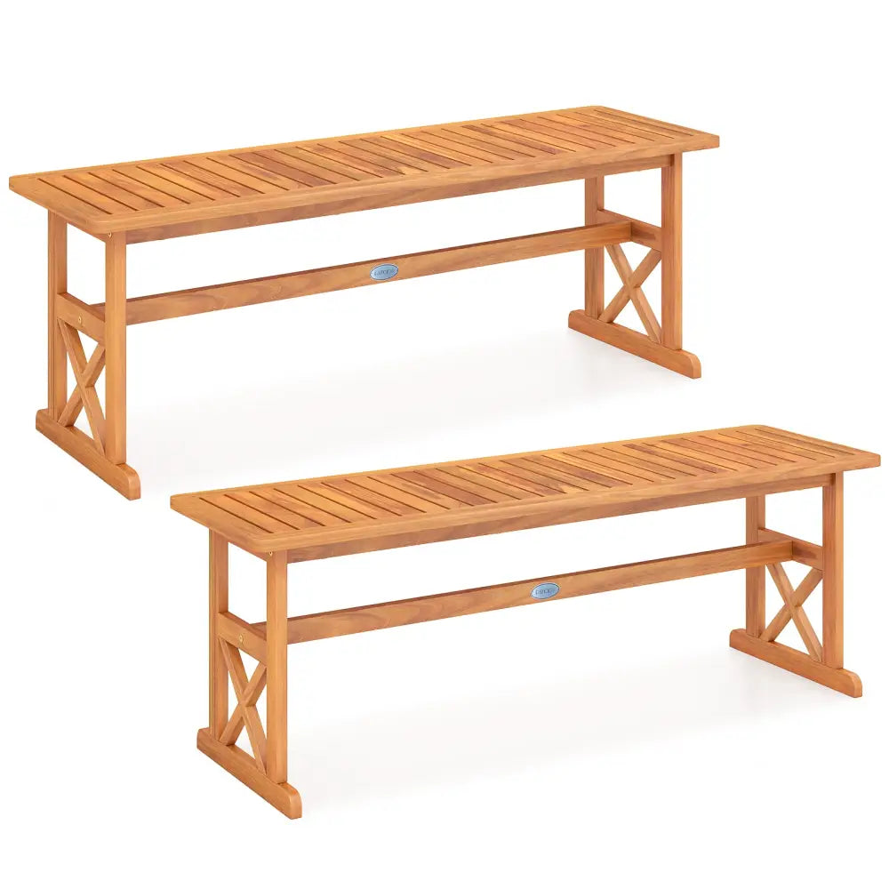51 Inches Outdoor Acacia Wood Bench with Slatted Seat and 800 lbs Weight Capacity-2 Pieces - Outdoor Benches