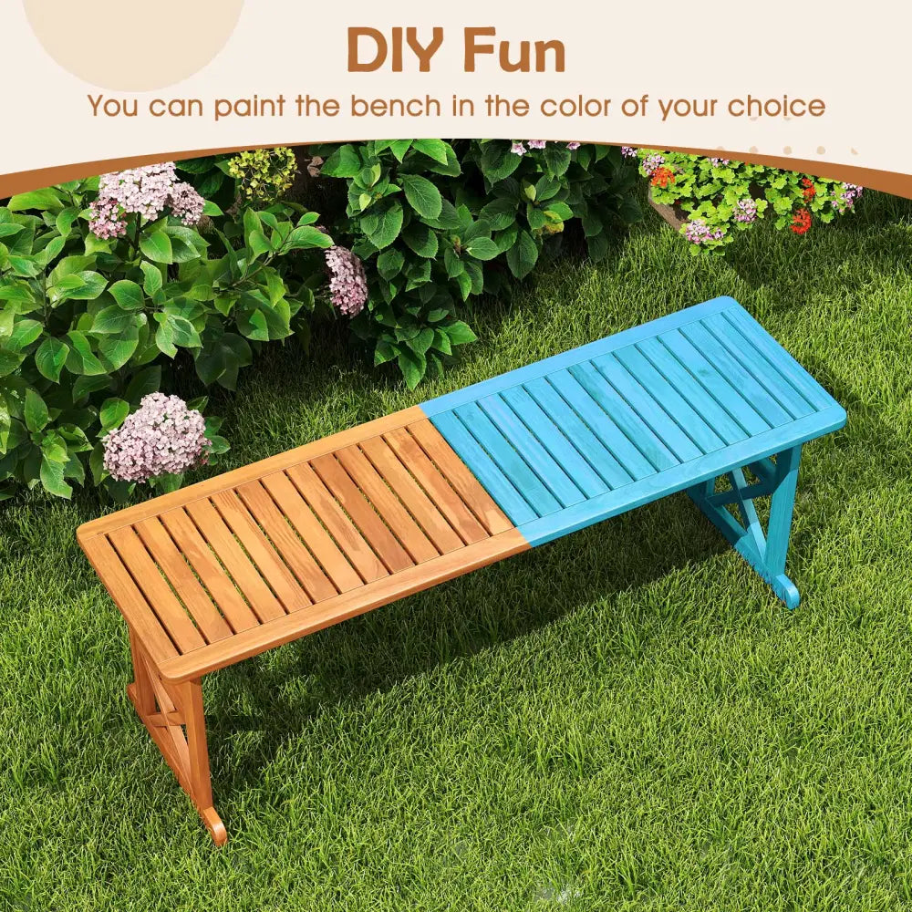 51 Inches Outdoor Acacia Wood Bench with Slatted Seat and 800 lbs Weight Capacity-2 Pieces - Outdoor Benches
