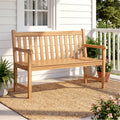 51/62inch Teak Outdoor Porch Bench 3-Seat Solid Wood Garden Patio Bench with Armrests-51 inch