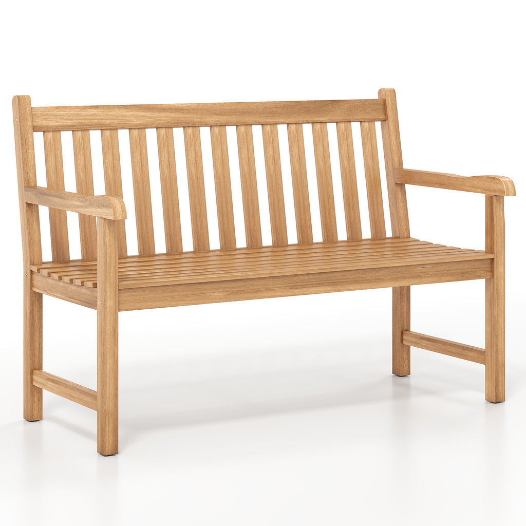 51/62inch Teak Outdoor Porch Bench 3-Seat Solid Wood Garden Patio Bench with Armrests-51 inch