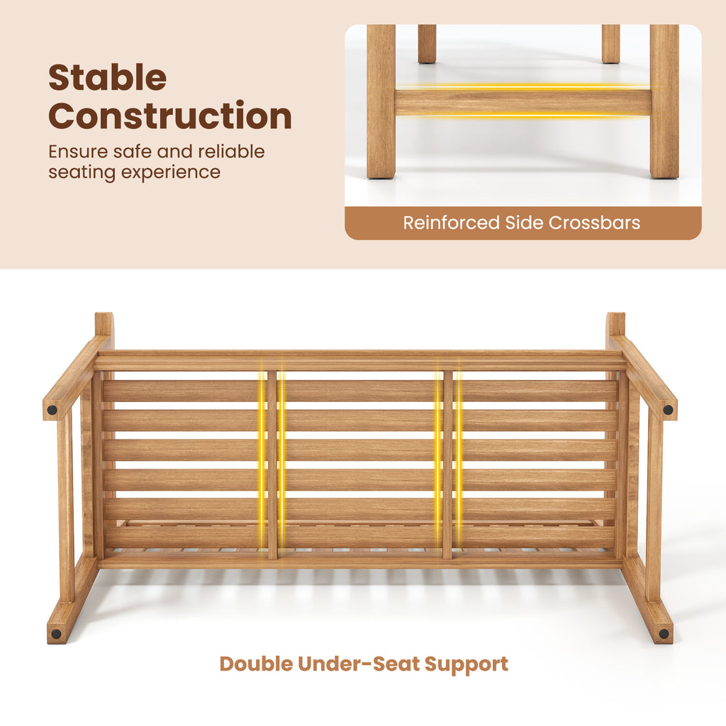 51/62inch Teak Outdoor Porch Bench 3-Seat Solid Wood Garden Patio Bench with Armrests-51 inch