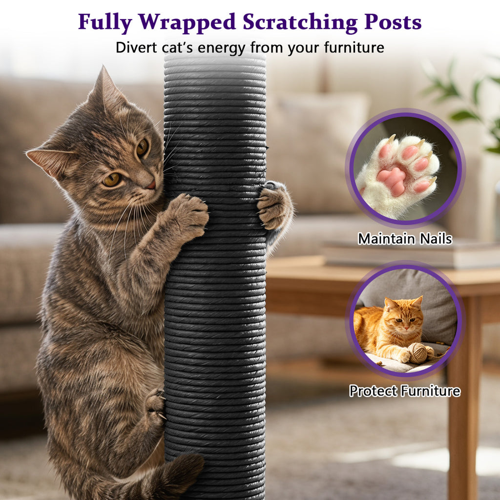 51€ Gothic Multi-level Cat Tree with Spider Hanging Toy for Black Halloween-Purple
