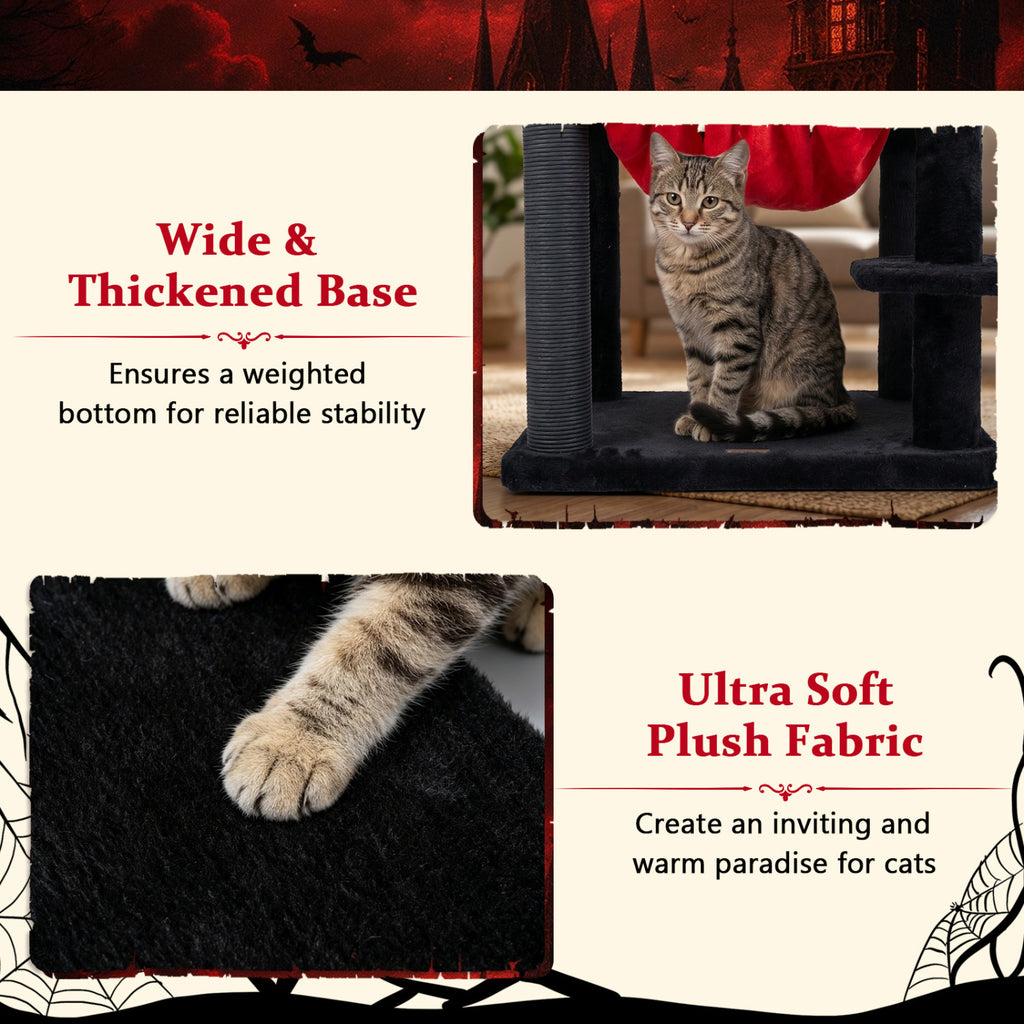 51€ Gothic Multi-level Cat Tree with Spider Hanging Toy for Black Halloween-Red