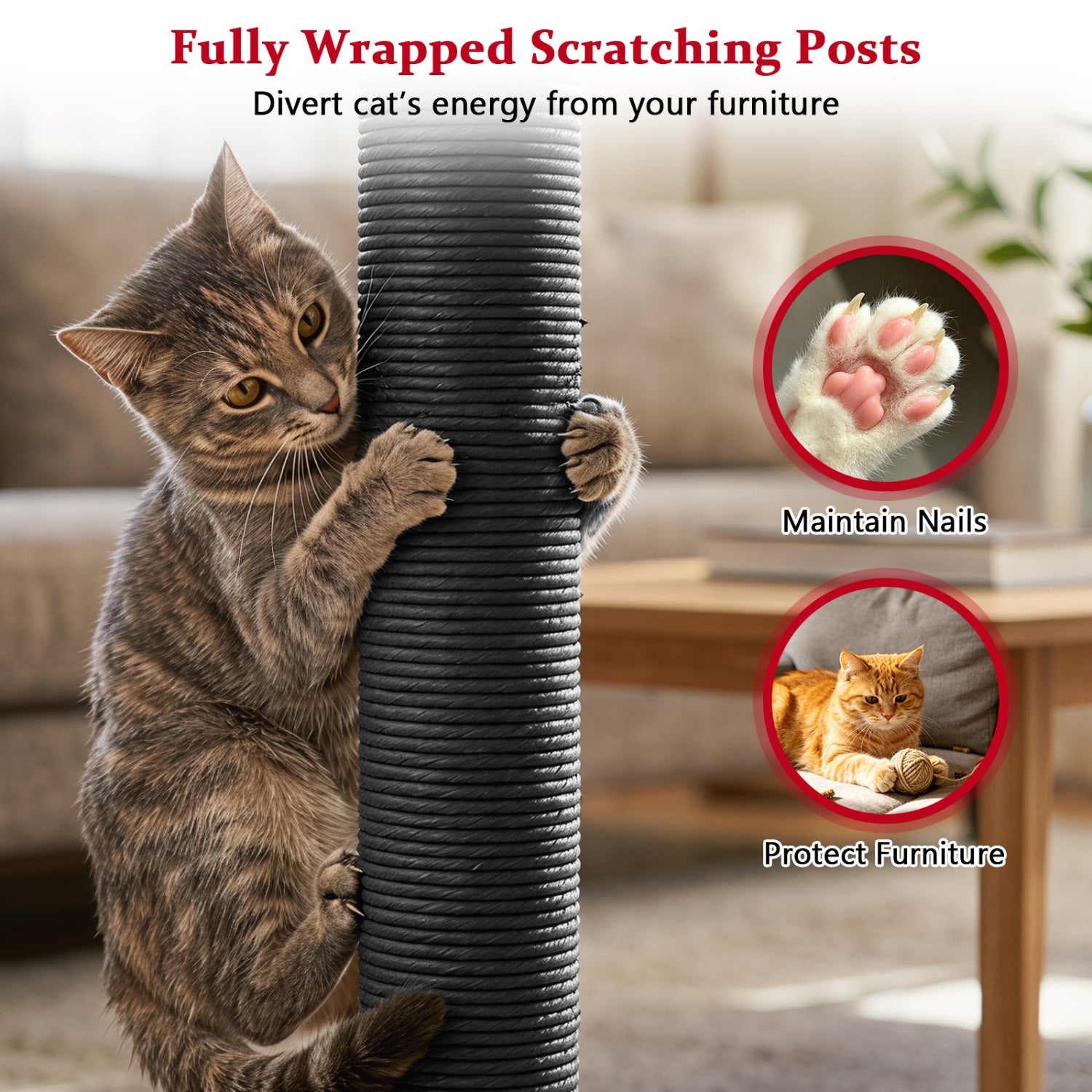 51€ Gothic Multi-level Cat Tree with Spider Hanging Toy for Black Halloween-Red