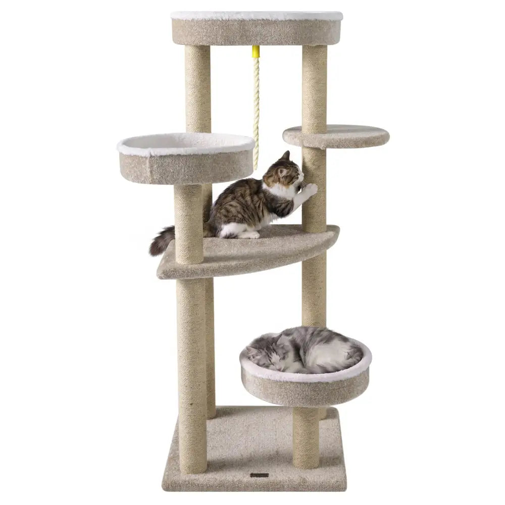 51’’Carpeted Cat Tree with Comfy Plush Perches for Indoor Cats-Beige - Beige - Cat Trees Condos & Scratchers