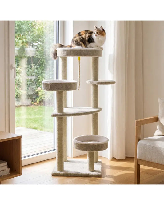 51’’Carpeted Cat Tree with Comfy Plush Perches for Indoor Cats-Beige - Beige - Cat Trees Condos & Scratchers