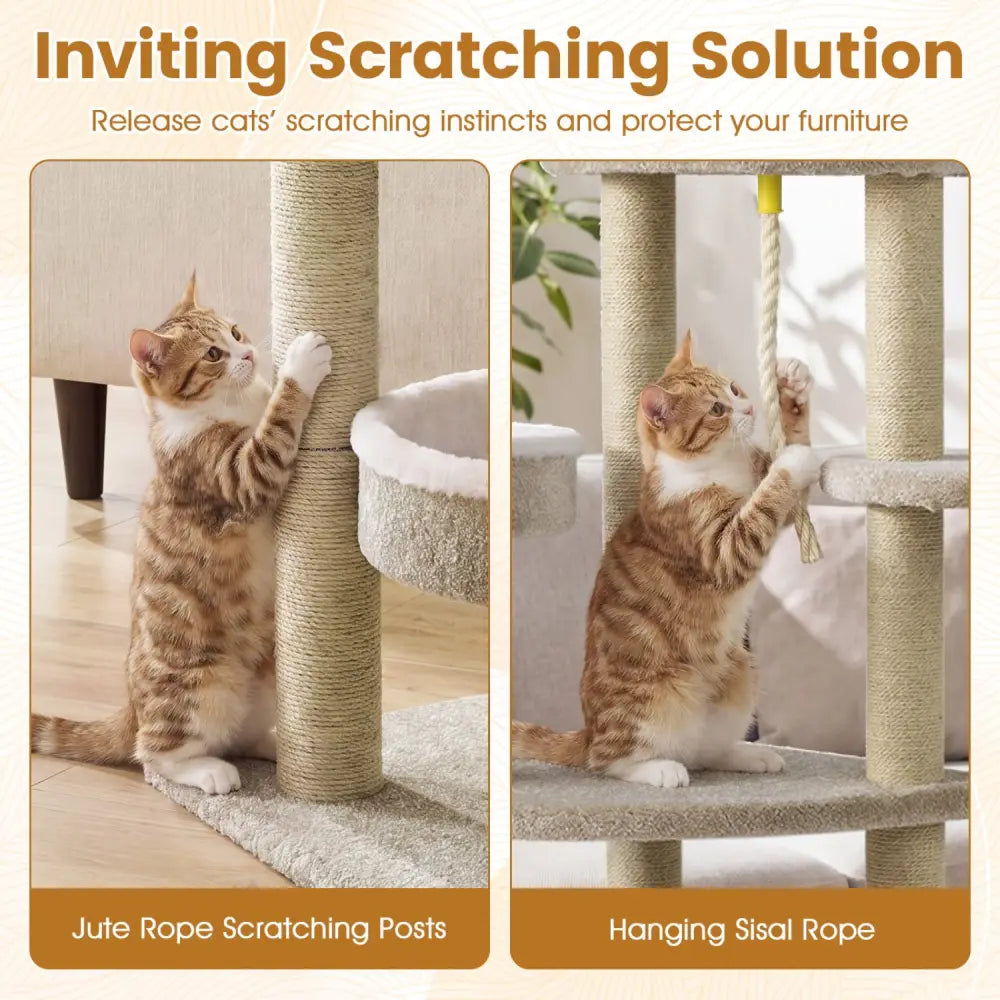 51’’Carpeted Cat Tree with Comfy Plush Perches for Indoor Cats-Beige - Beige - Cat Trees Condos & Scratchers