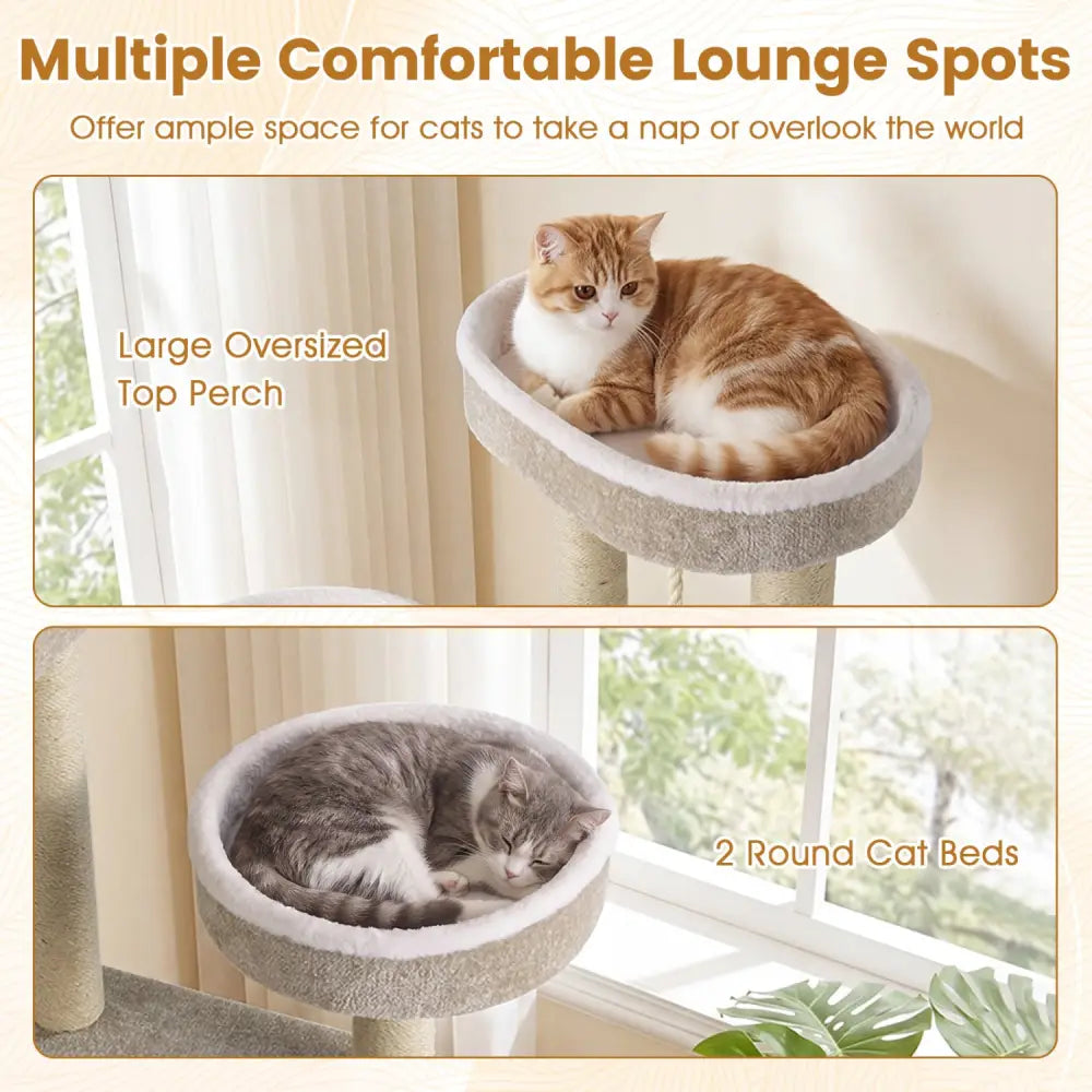 51’’Carpeted Cat Tree with Comfy Plush Perches for Indoor Cats-Beige - Beige - Cat Trees Condos & Scratchers
